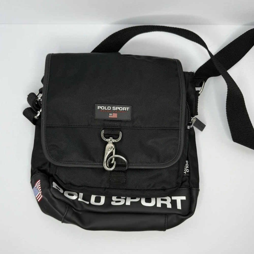VTG 90s Polo Sport Nylon Crossbody Messenger Bag Black